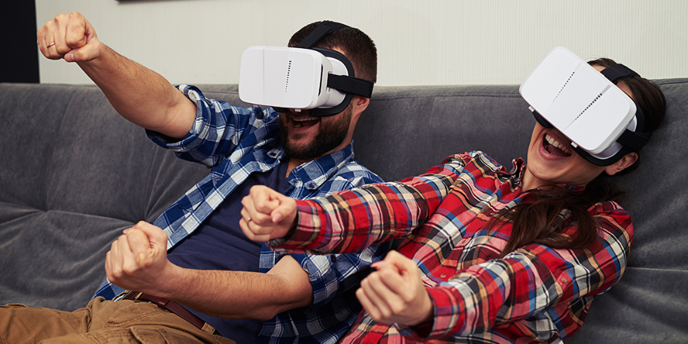 two people playing VR