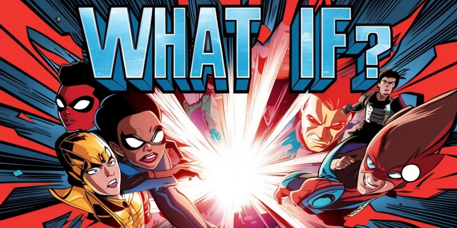 A vibrant, stylized illustration depicting a pivotal scene from the What If… What If? episode of the Marvel Animation series, set against a dynamic, comic book-inspired background with bold lines, bright colors, and subtle texture, evoking a sense of energy and curiosity; the characters, with detailed facial features, expressive skin tones, and dynamic poses, are positioned in a cinematic composition, with the focal point being the central figure, surrounded by swirling shapes and patterns, echoing the infinite possibilities of the multiverse, as the words What If? in bold, metallic font, with a futuristic, high-tech aesthetic, hang in the air, suspended in a burst of light, amidst the cosmic chaos.