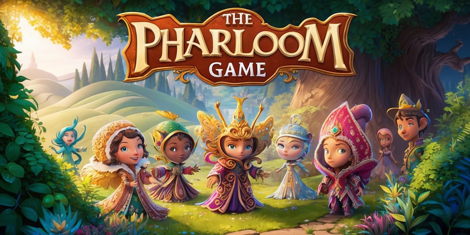A vibrant fantasy scene depicting the Pharloom game, with intricate details and a captivating atmosphere, featuring a mix of lush greenery and soft, warm lighting, set against a stunning backdrop of rolling hills and towering trees, the game's unique characters and elements are rendered in a beautiful, whimsical style with bold lines and bright colors, the overall mood is one of wonder and enchantment, with a sense of adventure and possibility, the characters are dressed in elaborate, ornate costumes with delicate patterns and textures, their faces filled with a sense of curiosity and excitement, as they engage in the game's magical and mysterious world.